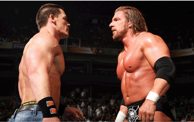 ذكريات المصارعة : المصارع الأسطورى " تريبل إتش " و " جون سينا " فى عرض ليلة الأبطال2008