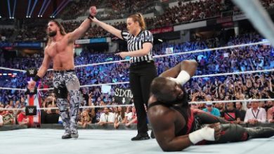 رد فعل سيث رولينز بعد فوزه على العملاق فى عرض باكلاش 2023